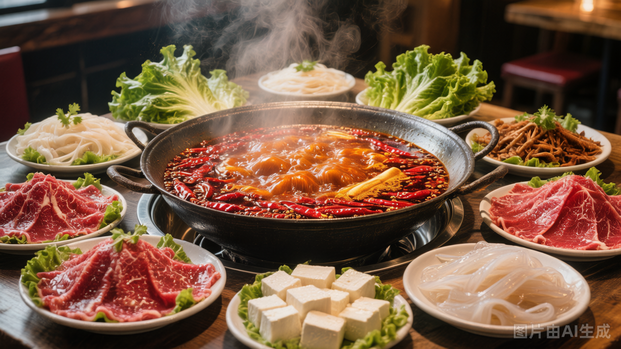 Authentic Sichuan hotpot with spicy red broth
